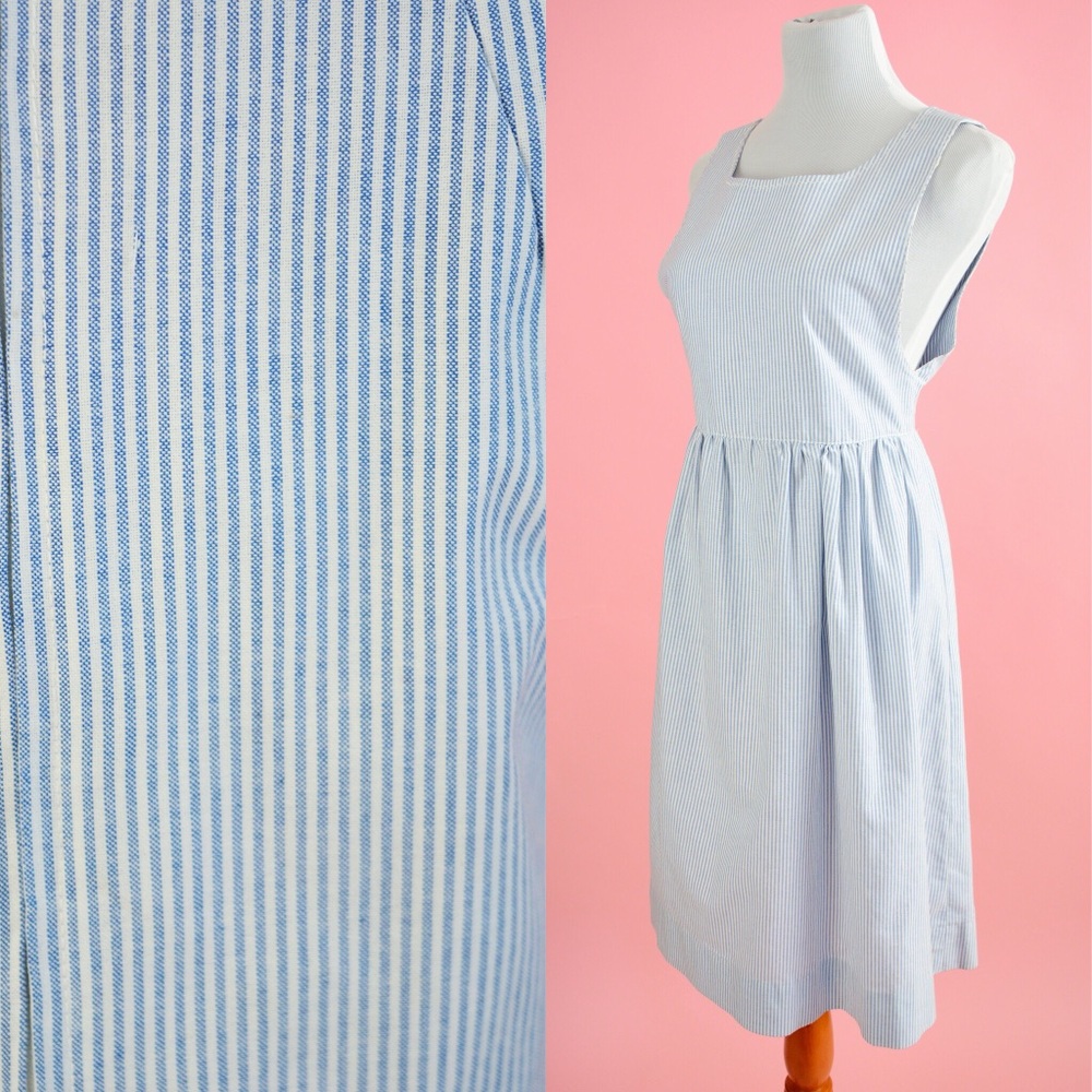 Vintage 90s Blue White Striped Jumper Dress